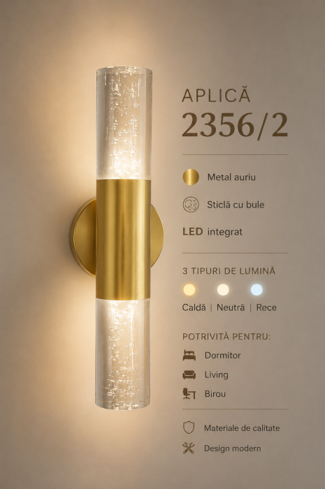 Aplica 2356/2 metal auriu cu sticlă cu bule, LED cu lumină caldă/rece/neutră, design modern [2]