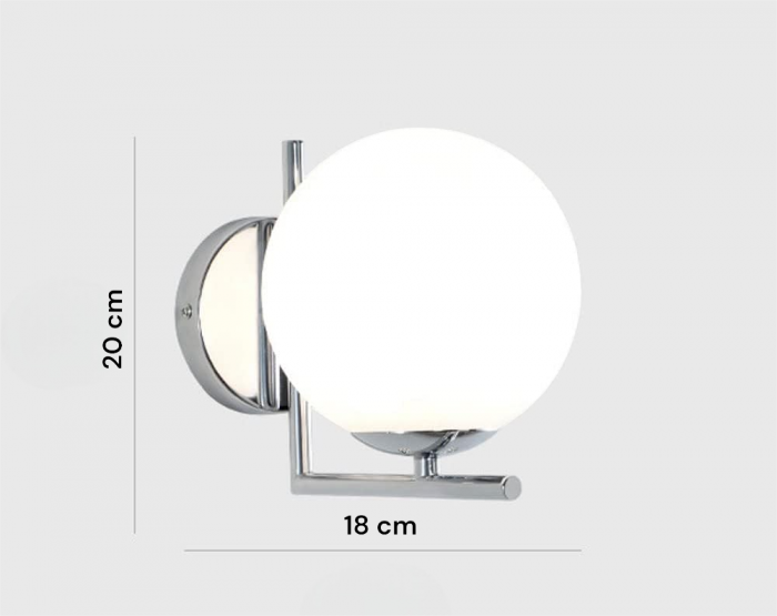 Aplica 8335 CH metal argintiu cu abajur sticlă alb mat, soclu E27, design elegant [3]