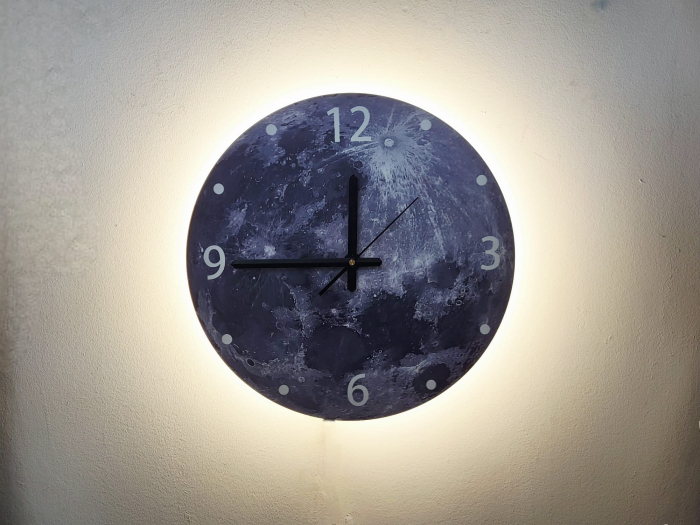 Aplica ceas 2559/400 din metal, design lună albastră, 40 cm, 3 tipuri de lumină [2]