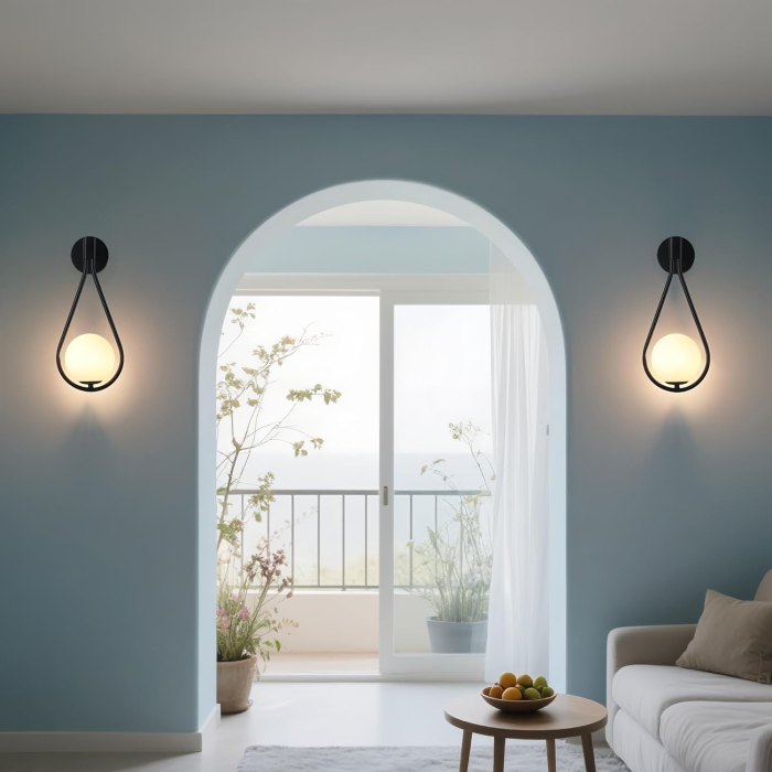 Aplică de perete 6121 metal auriu / negru cu glob din sticlă albă mată, design modern E27 [2]