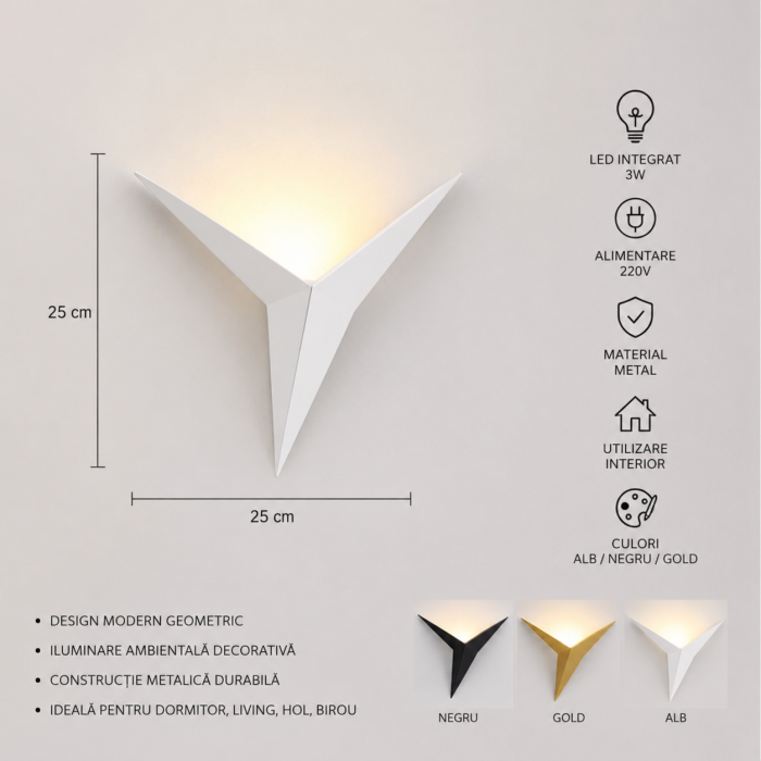 Aplică LED 2320 Modernă Metal Alb Negru Auriu Design Geometric 25x25 cm [3]