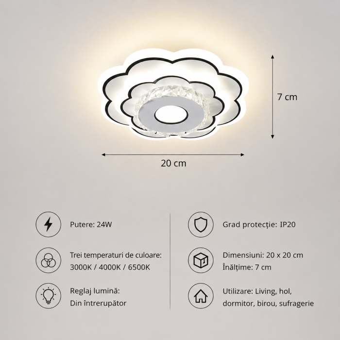 Aplica LED YC37RD Alba Moderna cu Lumina Reglabila 24W [2]