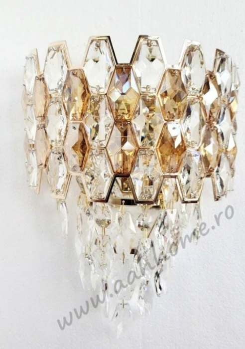 Aplică perete 8805 GD auriu cu cristale amber și transparente design fagure [2]