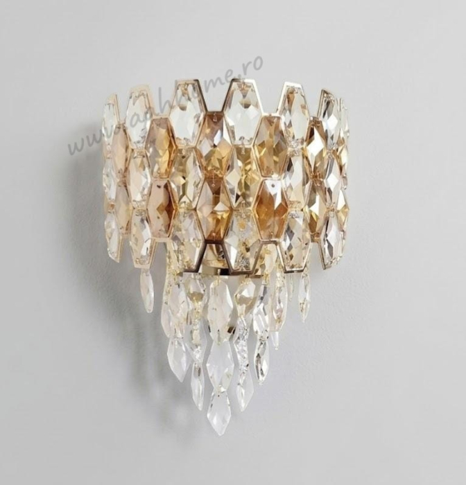 Aplică perete 8805 GD auriu cu cristale amber și transparente design fagure [3]
