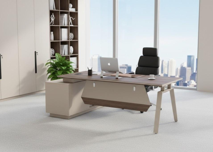 Birou WS-T1601/160 lemn si metal maro-negru forma L cu spatii depozitare 160x160 cm [2]