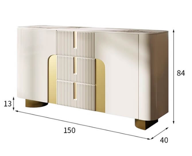 Cabinet 2088 MDF riflat bej, blat piatră sinterizată, design curbat cu accente aurii, 150 cm [4]