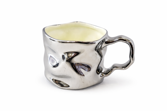 Cană ceramică modernă negru și gri lucios design texturat [2]