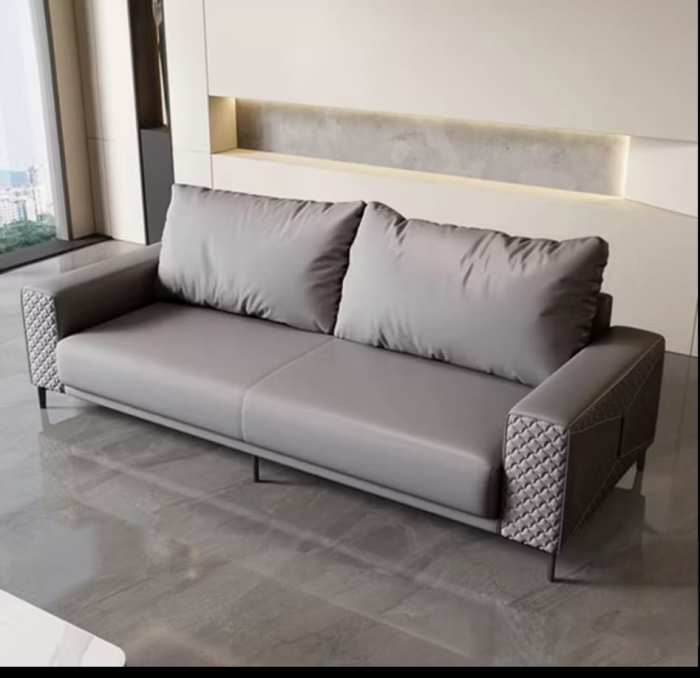 Canapea 2306 piele ecologică gri, design modern cu cotiere matlasate, 220 cm [2]