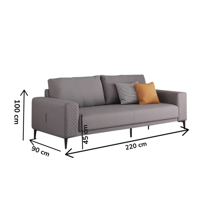 Canapea 2306 piele ecologică gri, design modern cu cotiere matlasate, 220 cm [4]