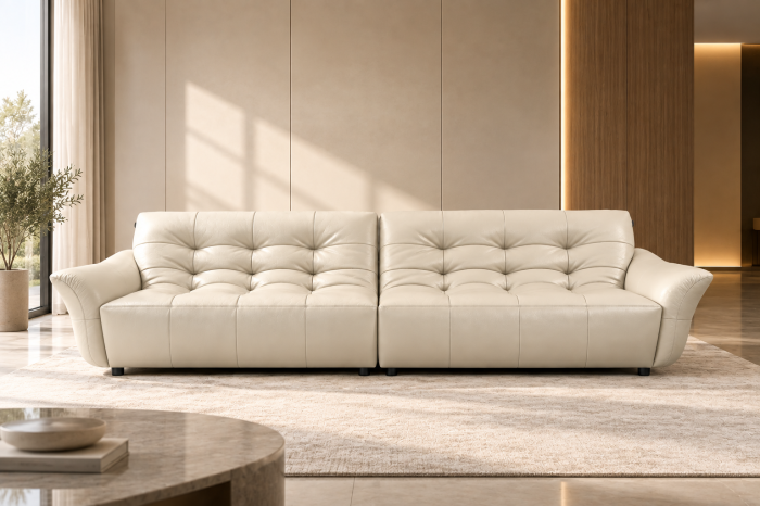 Canapea BK229 crem deschis din piele naturală, lungime 310 cm, design modern [2]