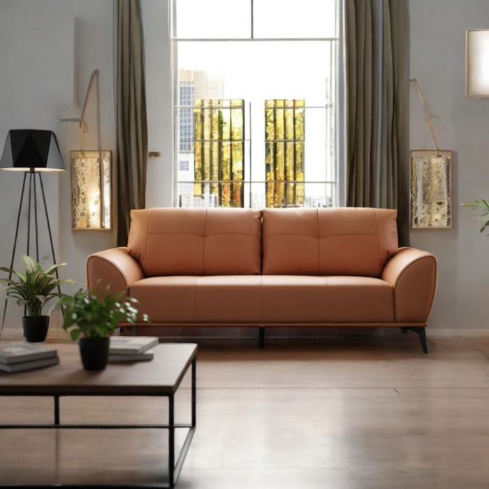 Canapea model 2309, piele sintetică maro-coniac, structură lemn, 220 cm [3]