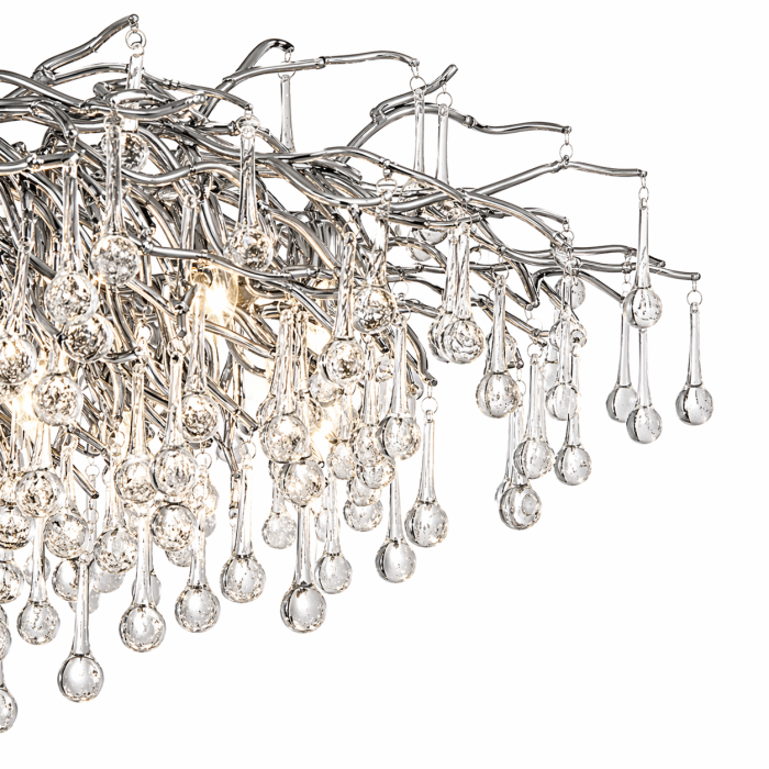 Candelabru 6113/1200 CH – Ramură Argintie cu Picături de Sticlă, 10 Becuri E14, 120 cm [2]