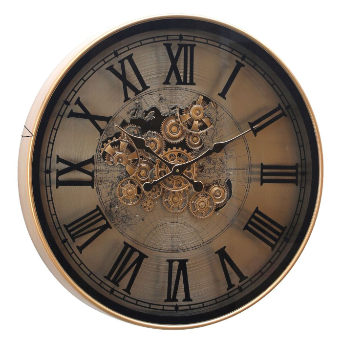 Ceas de perete E117 Gear Clock, metal auriu cu sticlă, mecanism rotativ decorativ, 80x80x10 cm [2]
