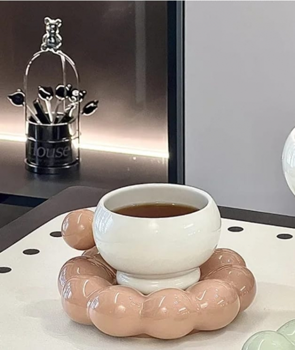Ceașcă din ceramică cu suport, model AYBSL 22-133 – design cu bule, perfectă pentru cafea sau ceai [1]