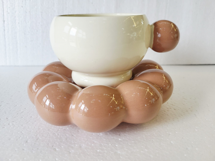 Ceașcă din ceramică cu suport, model AYBSL 22-133 – design cu bule, perfectă pentru cafea sau ceai [2]