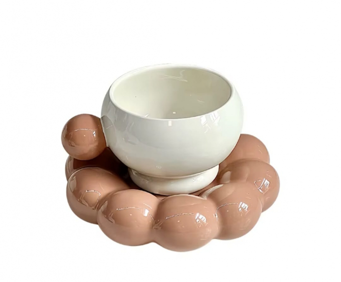 Ceașcă din ceramică cu suport, model AYBSL 22-133 – design cu bule, perfectă pentru cafea sau ceai [3]