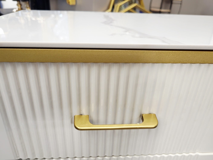 Comodă 2038 ,albă cu accente aurii, lemn cu blat tip marmură, model texturat, 120 cm [3]