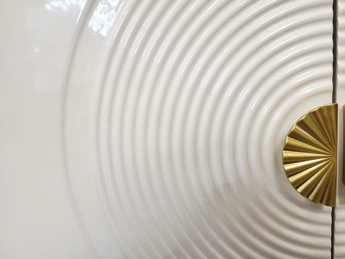 Comodă 2038 ,albă cu accente aurii, lemn cu blat tip marmură, model texturat, 120 cm [4]