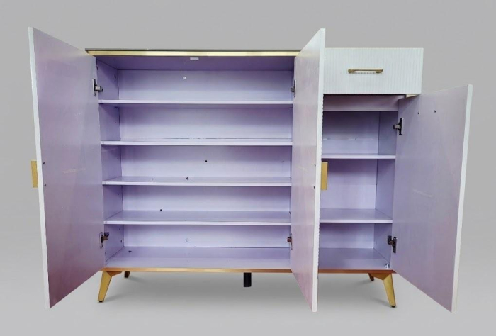 Comodă depozitare 112 MDF alb lucios cu accente aurii, model raze de soare, 120 cm [2]