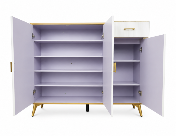 Comodă depozitare 112 MDF alb lucios cu accente aurii, model raze de soare, 120 cm [3]