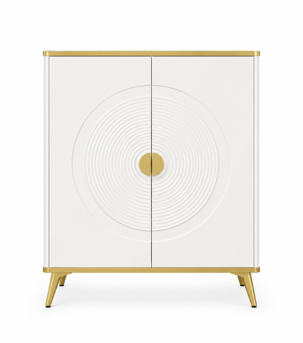 Comodă modernă 112 MDF alb cu blat compozit marmură, model circular 3D, 80 cm [2]
