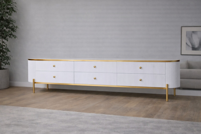 Comodă TV 810 cu cadru auriu și blat marmură – alb sau negru [2]