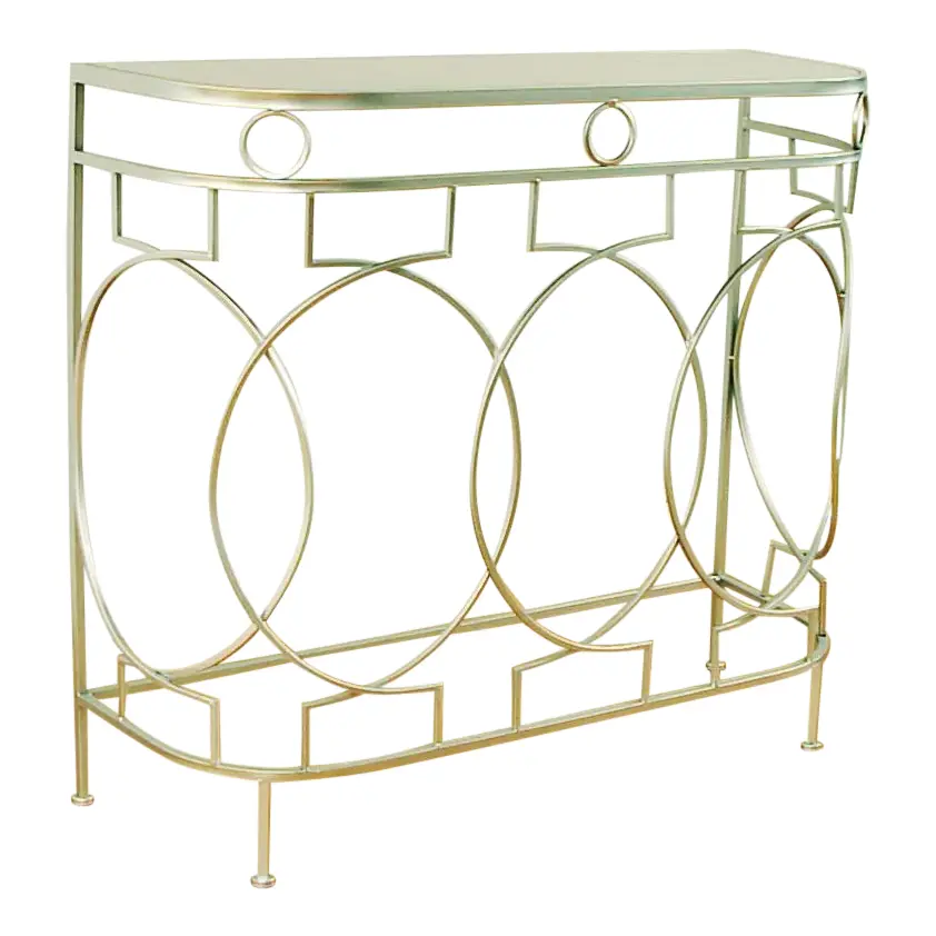 Consolă metalică aurie 61071 S cu design geometric și blat oglindă, L90 cm [3]