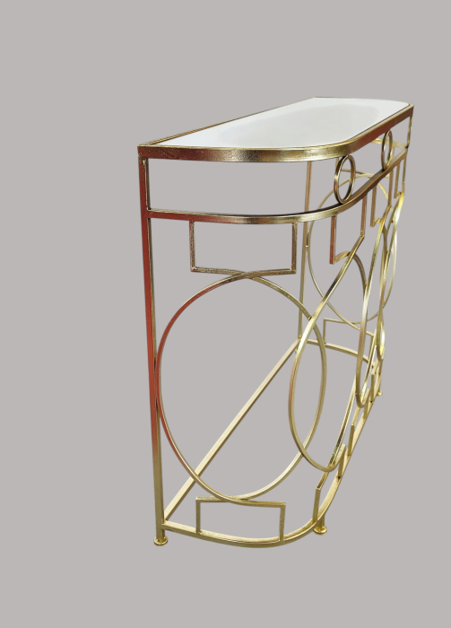 Consolă metalică aurie 61071 S cu design geometric și blat oglindă, L90 cm [4]