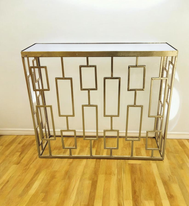 Consolă metalică aurie 82023 cu blat oglindă, design geometric modern [2]
