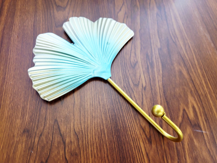 Cuier perete 028 metal, auriu / auriu-turcoaz, frunză lată [2]