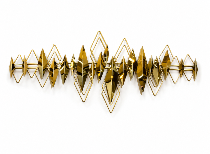 Decorațiune de perete metalică model 61050 auriu cu forme geometrice 3D, 170x76 cm [2]