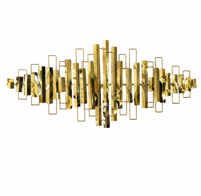 Decorațiune de perete metalică model 61052 auriu lucios cu forme geometrice 3D, 168x65 cm [2]