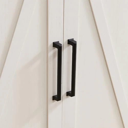 Dulap rustic A11 din lemn, alb sau stejar natural, cu mânere metalice negre, design clasic, 180 cm înălțime [3]