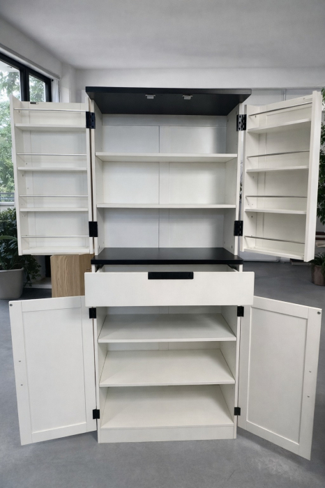 Dulap rustic A11 din lemn, alb sau stejar natural, cu mânere metalice negre, design clasic, 180 cm înălțime [2]