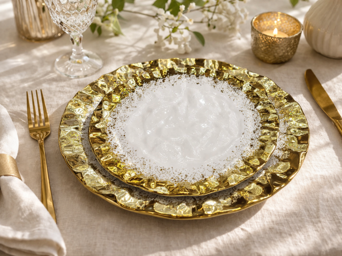 Farfurie albă cu margine aurie texturată Ø20 cm model 1224-14 [2]