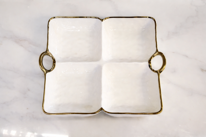 Farfurie compartimentată ceramică alb auriu 957-25 cu 4 secțiuni [2]