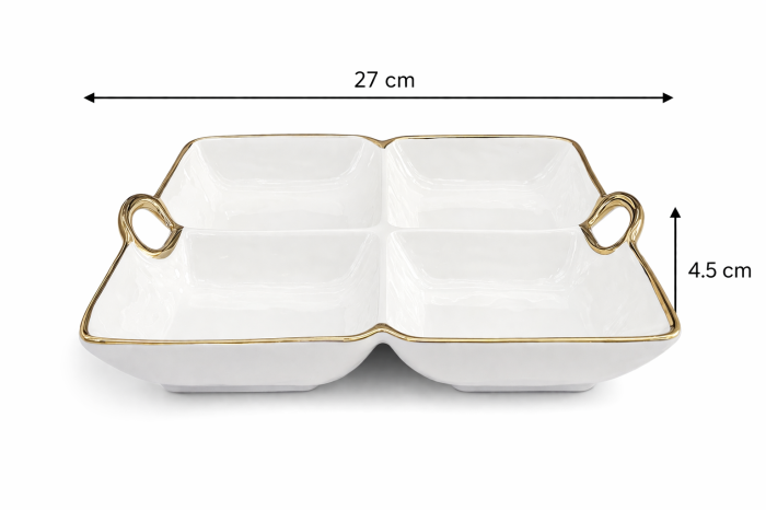 Farfurie compartimentată ceramică alb auriu 957-25 cu 4 secțiuni [3]