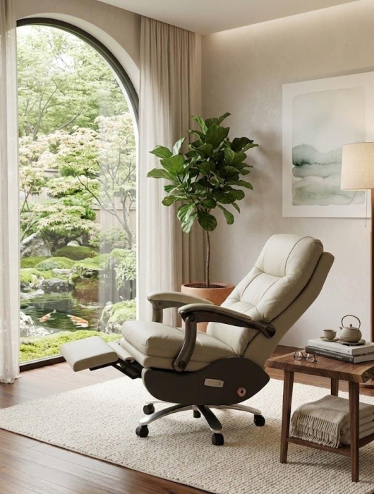 Fotoliu directorial ergonomic A 529 bej, piele ecologică, suport picioare retractabil și reglaj electric, 120 cm [2]