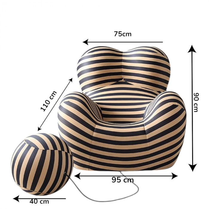 Fotoliu relaxare cu bilă asortată ZW073-032, burete și material textil fin, maro cu dungi negre [5]
