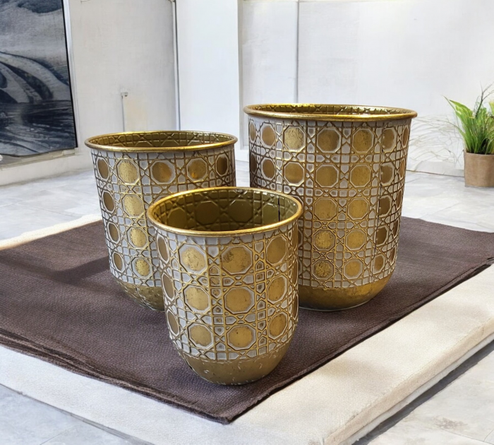 Set 3 ghivece metalice 95309 auriu – elegant și modern [1]