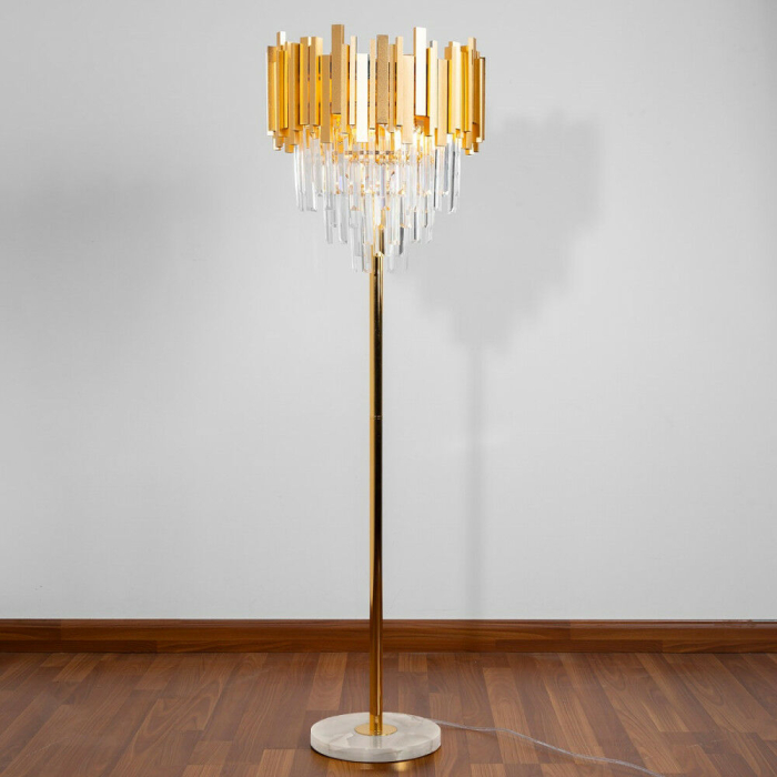 Lampadar 3315/ 3350 cu bază marmură albă, structură metalică aurie și cristale, 160 cm [2]