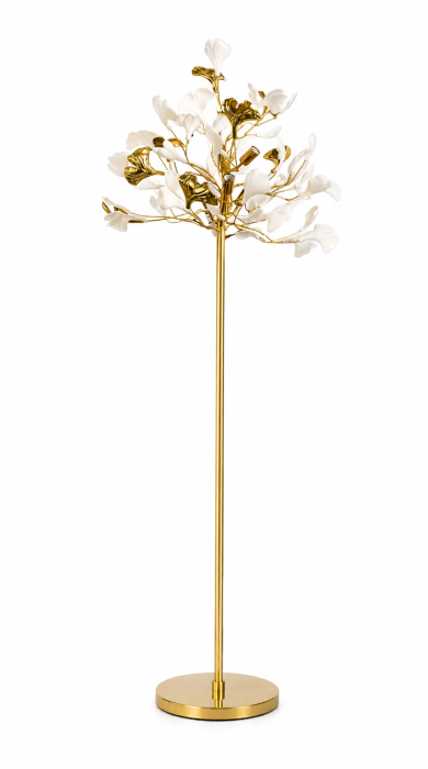 Lampadar 9080 metal auriu cu design floral și frunze albe decorative, 5×E14 [2]