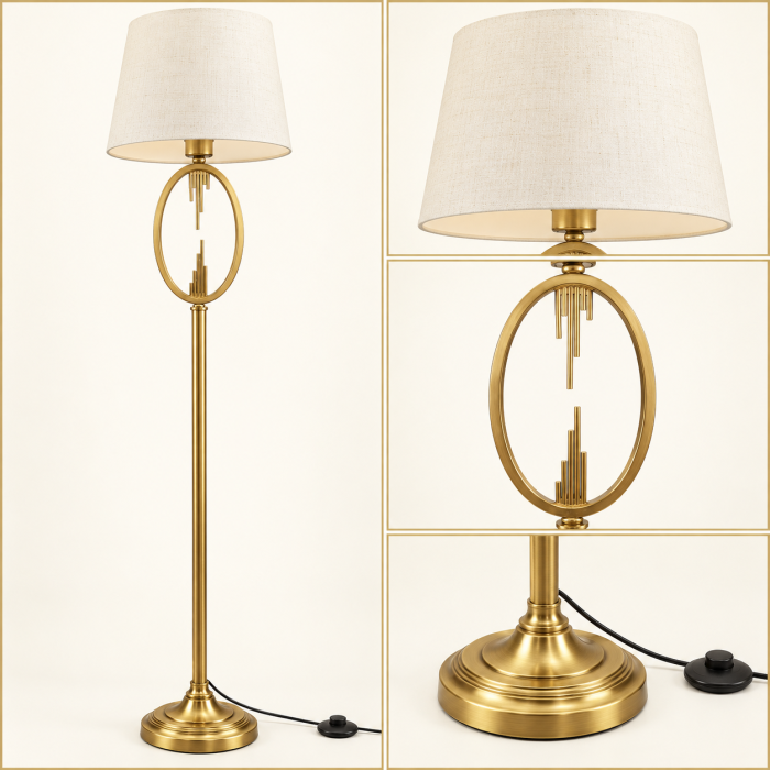 Lampadar 9101 auriu cu abajur textil alb-crem [2]