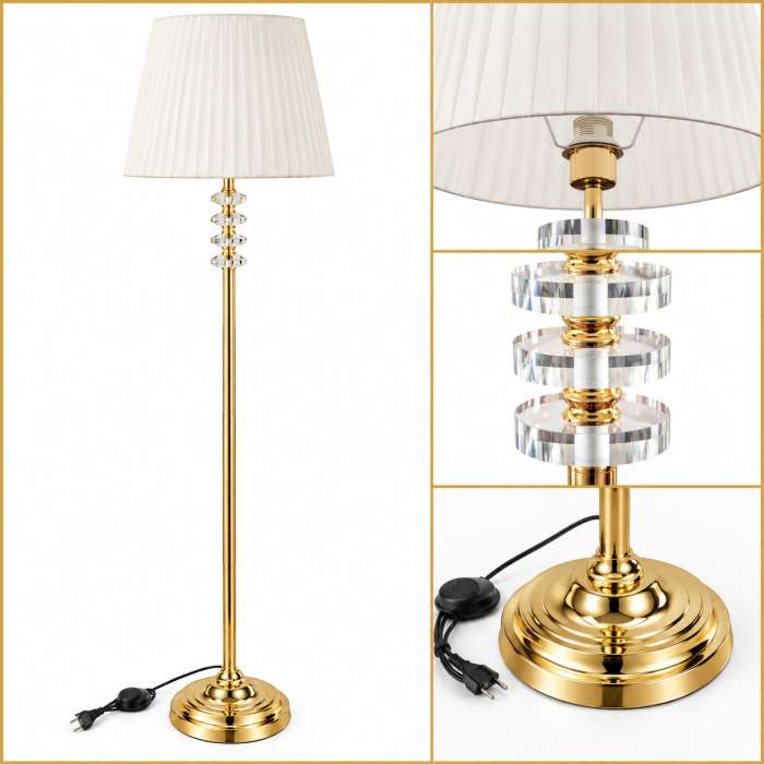 Lampadar 9418 auriu cu abajur textil alb plisat [2]