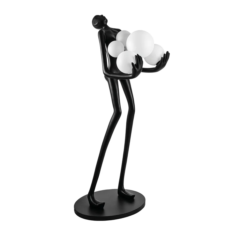 Lampadar sculptural F 9101 M, fibră de sticlă neagră, siluetă umană cu 6 globuri din sticlă albă, H 180 cm [2]