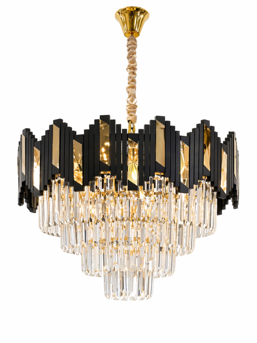 Lustra 109/300 – metal negru + auriu, sticlă imitând cristal, 4 becuri E14, diametru 30 cm, înălțime reglabilă [2]