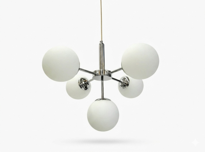Lustra 1717/5 CH – metal crom, 5 globuri sticlă albă, E27, design modern [2]