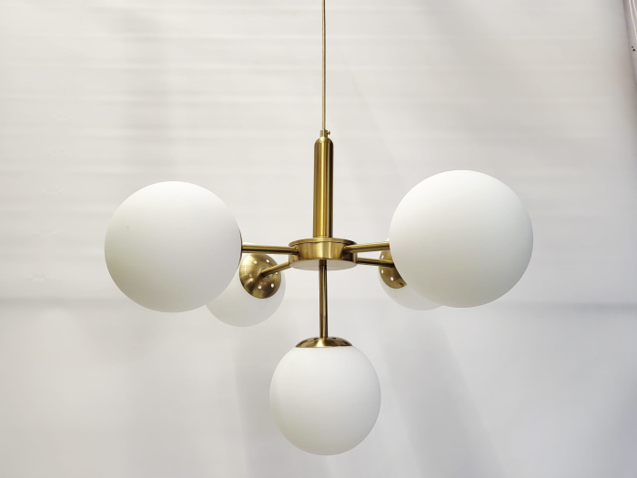 Lustra 1717/5 CP – metal auriu, 5 globuri sticlă albă, E27, design modern [2]