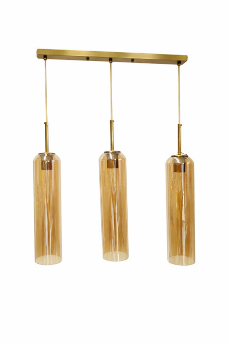 Lustră 2315/3 cu 3 pendule reglabile, abajururi din sticlă ambre și structură aurie [2]