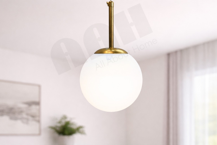 Lustră 2403/5 suspendată cu 5 pendule aurii și globuri din sticlă mată albă [2]